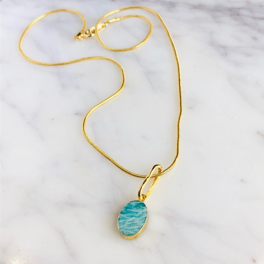 18K Gold Plated Pear Shape Amazonite Snake Chain Necklace